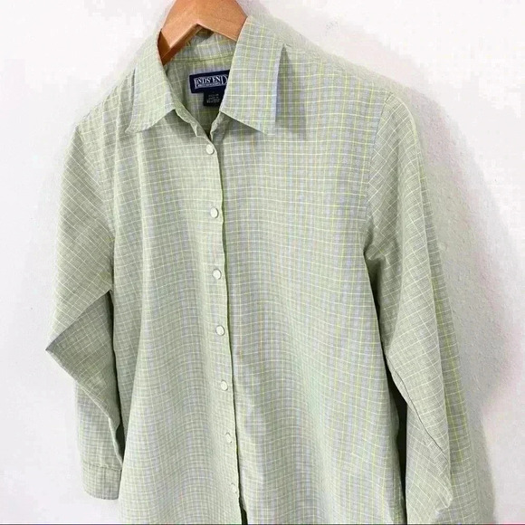 Lands’ End light green/blue plaid shirt - Picture 3 of 4